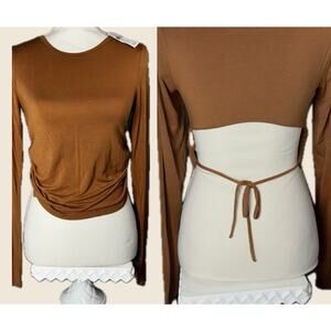 NWT American Eagle Women’s Long Sleeve Brown Open Back Shirt Medium Form Fitting